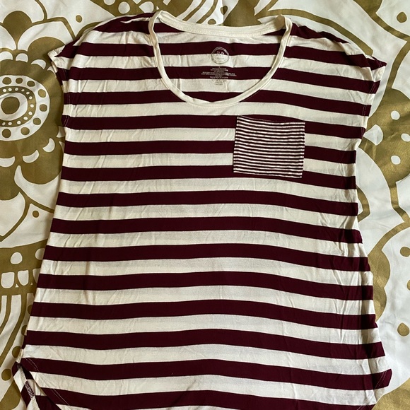 Maroon Striped Pocket Tee - Picture 1 of 12